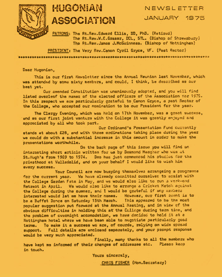 Hugonian Association Newsletter 1975 page 1