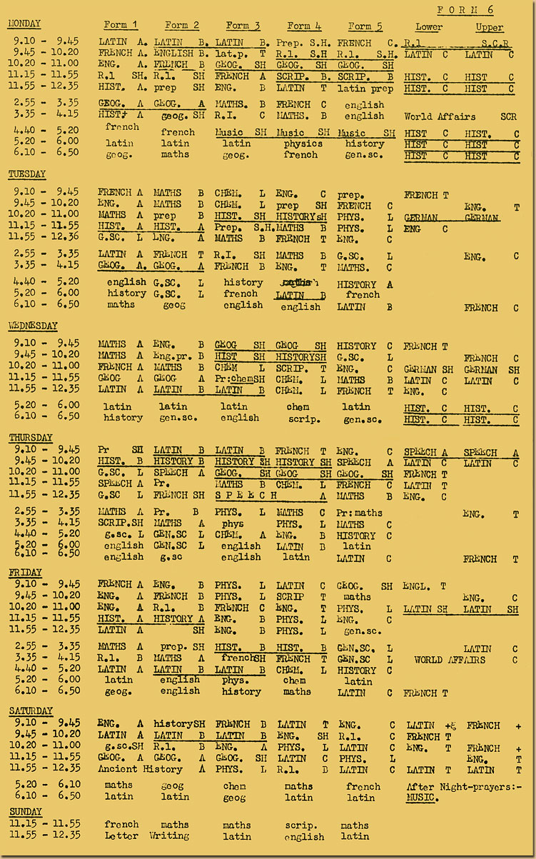 Timetable from 1967-72