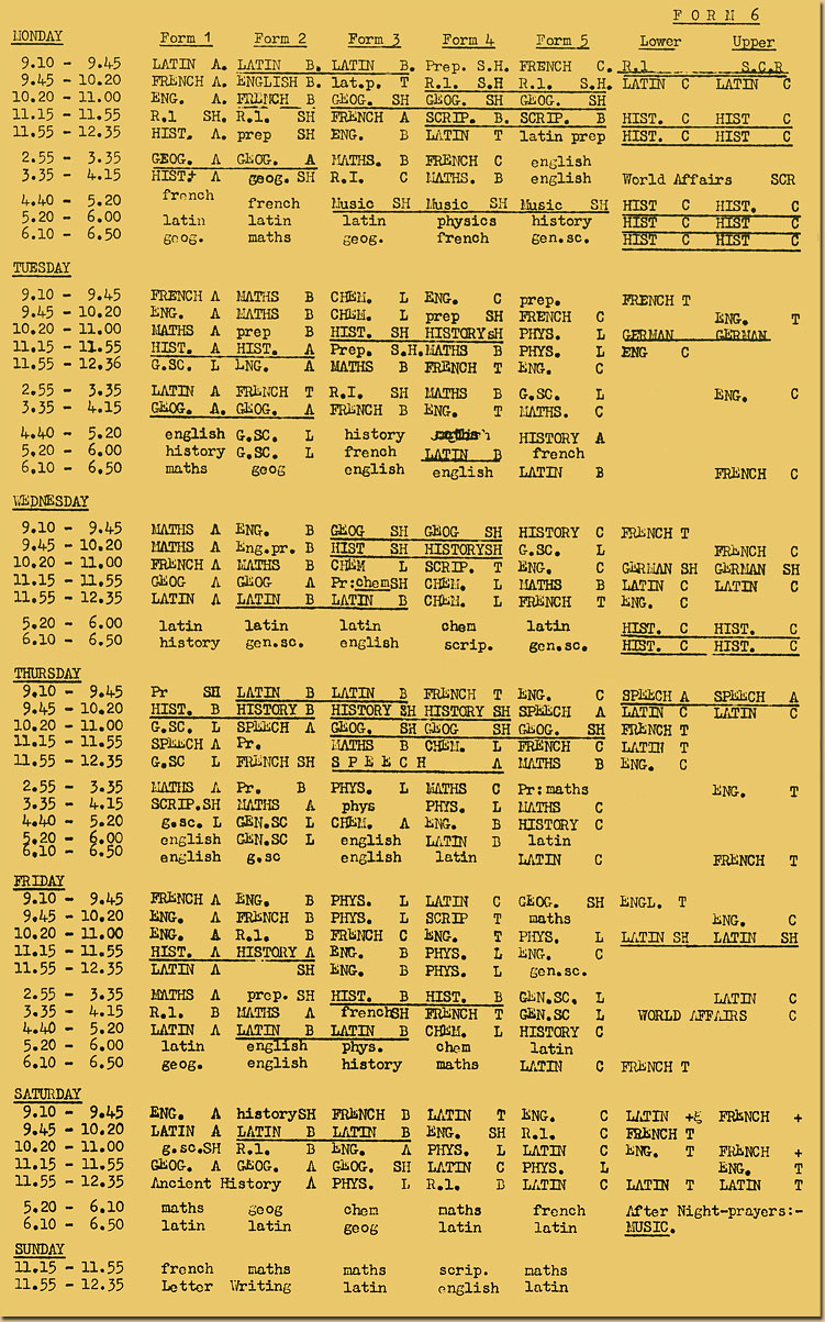 Timetable